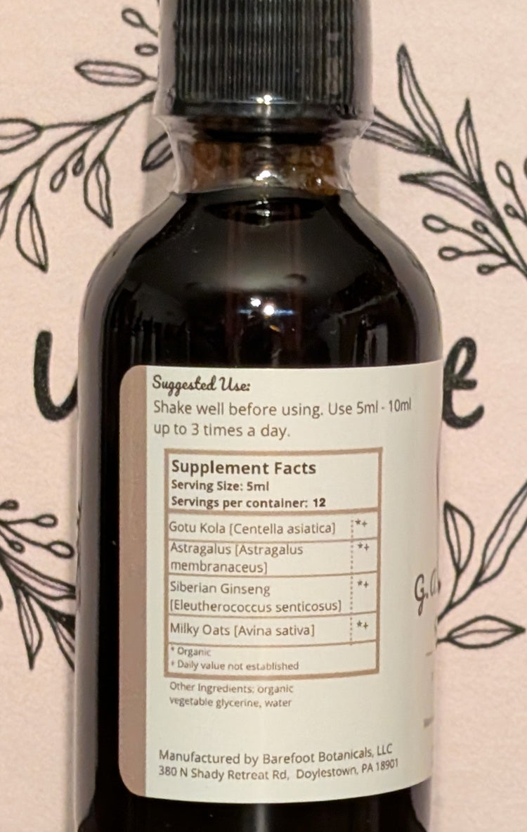 Bottle of G.A.S. Glycerite with a branded background